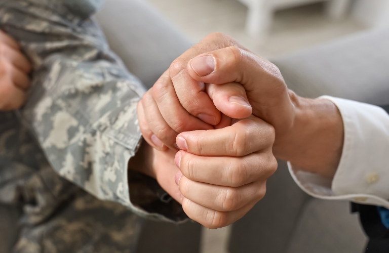 lawyer calming soldier