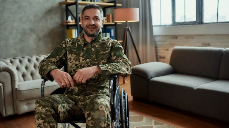 Middle aged male military in a wheelchair