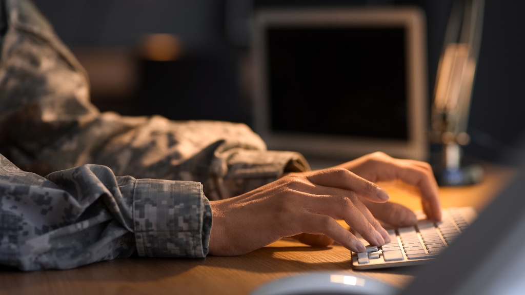 veteran browses information on the Internet