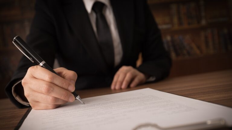 Lawyer is working with documents